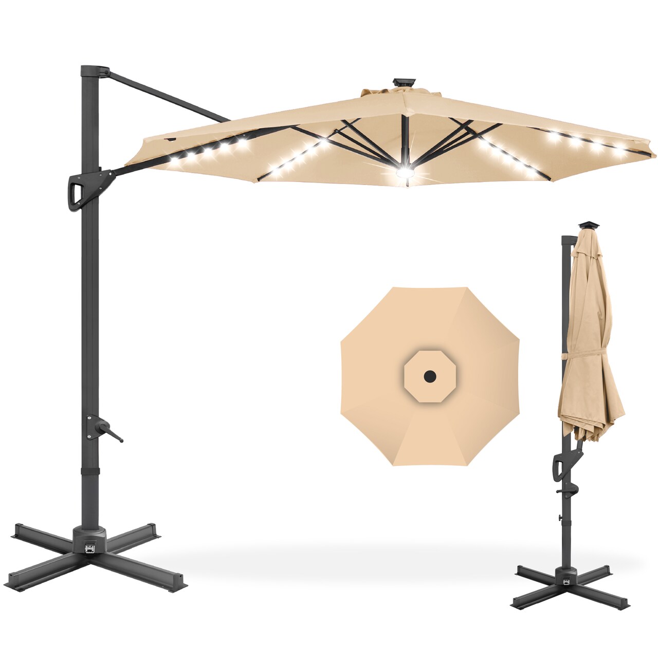 Best Choice Products 10ft 360-Degree Solar LED Lit Cantilever Patio Umbrella, Outdoor Hanging Shade